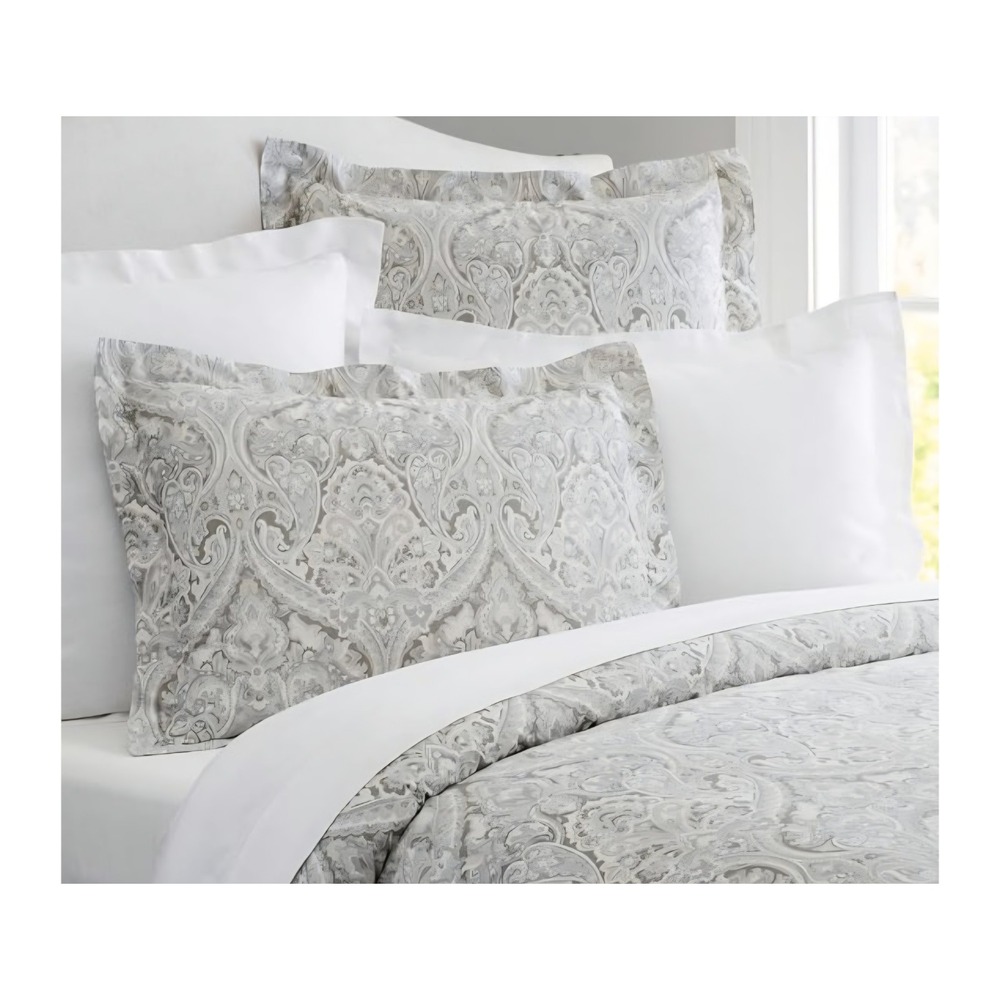 Pottery Barn McKenna Paisley Duvet Cover Organic Cotton Taupe Gray Full Queen